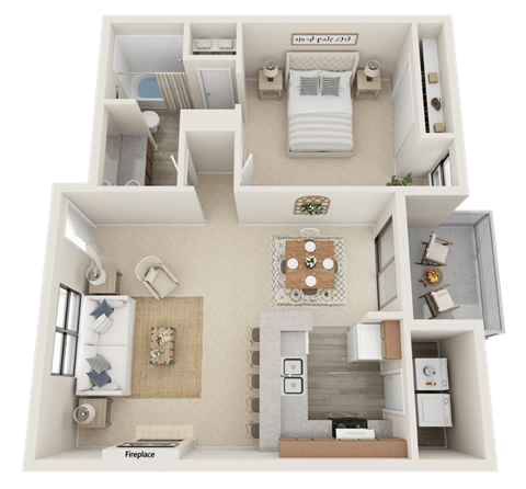 Huntington Pointe A2 Floor Plan 704 sq feet
